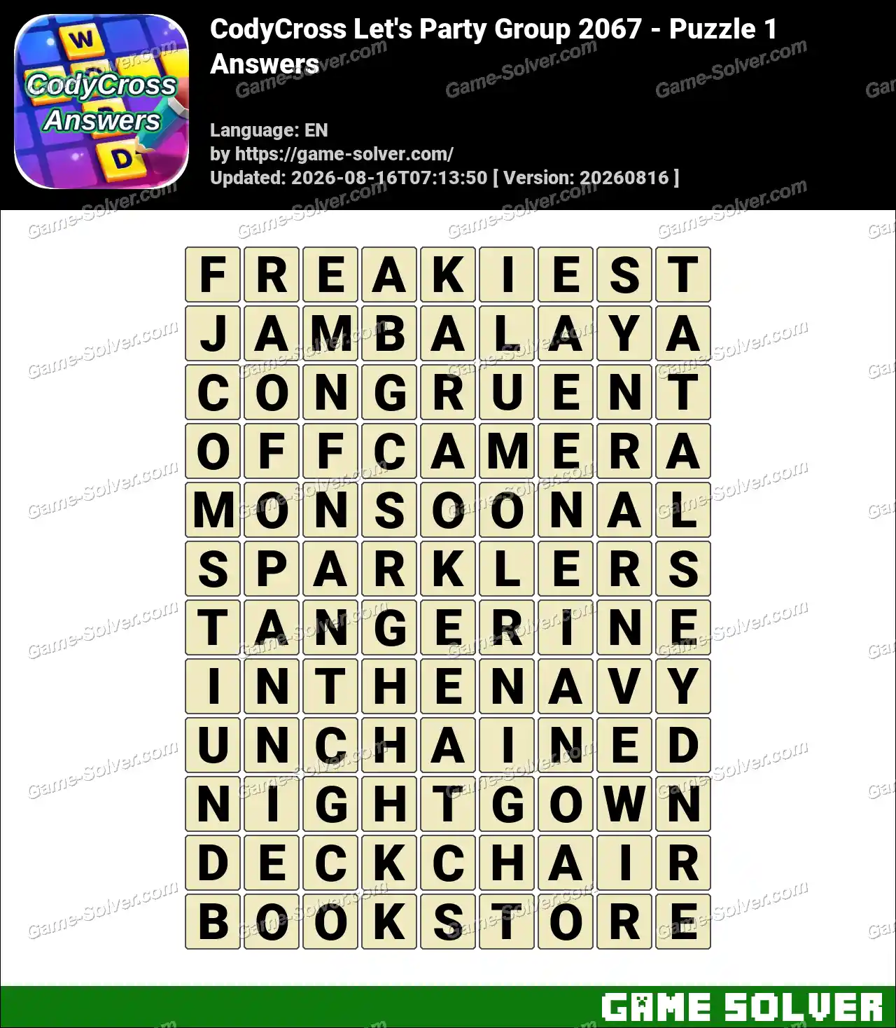 CodyCross Let’s Party Group 2067 – Puzzle 1 Answers